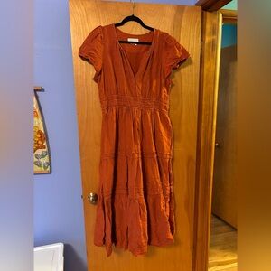Anthropologie Rust Midi Dress